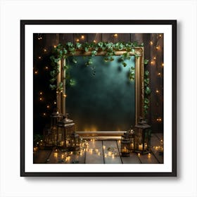 Gold Frame With Lanterns And Ivy Art Print