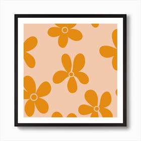 Orange Flowers On A Pink Background Art Print