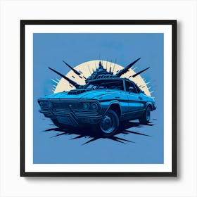 Car Blue Artwork Of Graphic Design Flat (98) Art Print