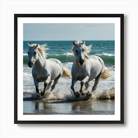 White Horses Running On The Beach 4 Art Print