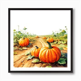 A Pumpkin Patch In Watercolour 3 Art Print