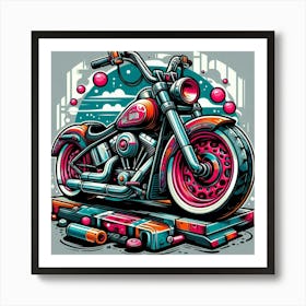 Harley Davidson Motorcycle Vehicle Colorful Comic Graffiti Style Art Print