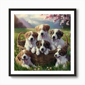 Puppies In A Basket 1 Art Print