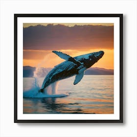 Humpback Whale Jumping Out Of The Water 17 Art Print