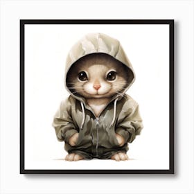 Watercolour Cartoon Chinchilla In A Hoodie 3 Art Print