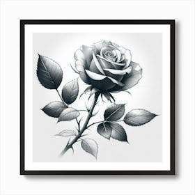 Rose Flower Pencil Sketch Drawing Art Print