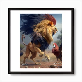 Lion And Rooster Art Print