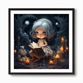 Little Girl Reading A Book Art Print