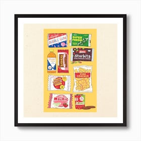 90s Snacks Yellow Square Poster