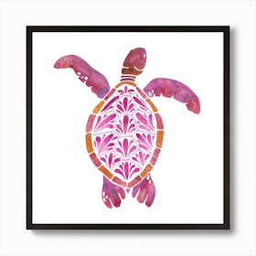 Sea Turtle Pink Square Art Print