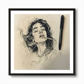 Girl Smoking A Cigarette Art Print