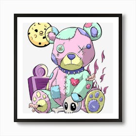 Limited Edition Kawaii Pink Pastel Goth Cute Creepy Teddy Bear Art Print