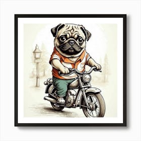 Pug On A Motorcycle Art Print