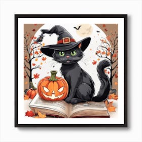 Cute Cat Halloween Pumpkin (55) Art Print