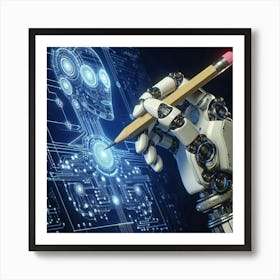 Robot Hand Drawing A Pencil Art Print