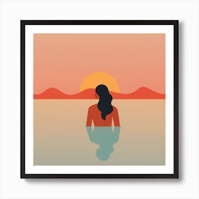 Sunset Woman In Water Art Print