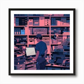 Man In A Computer Room Art Print