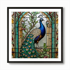 Peacock Stained Glass Art Print