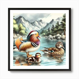 Mandarin Ducks- Color Wild Bird Artwork 9 Art Print