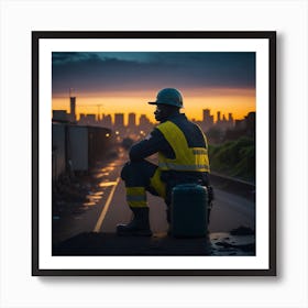 worker wathching the sunset Art Print