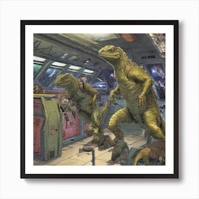 Dinosaurs In Space 2 Art Print