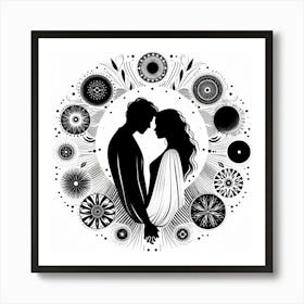 Boho art Silhouette of man and woman 2 Art Print