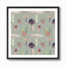 Mushroom Pattern Minty Art Print