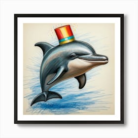 Dolphin With A Hat Art Print