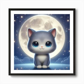 Cute Cat In The Moonlight 2 Art Print