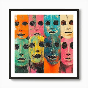 Masks Scary Colorful Faces Art Print