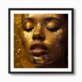 Beautiful Black Woman With Gold Makeup Art Print