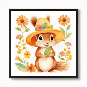 Floral Baby Squirrel Nursery Illustration (16) Art Print