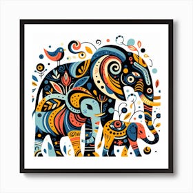 Elephants And Birds Art Print