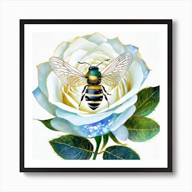 Bee On A Rose Art Print