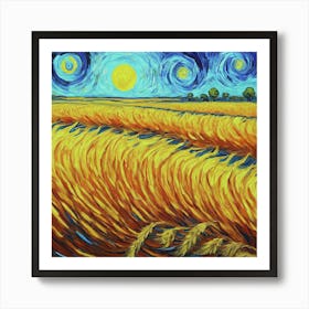 Starry Night Over Wheat Field 1 Art Print