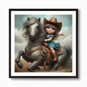 Little Cowgirl Riding A Horse Art Print