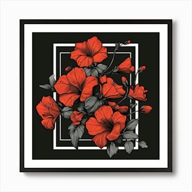 Red Flowers In A Frame 2 Art Print