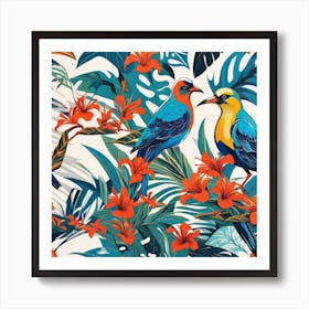 Tropical Birds And Flowers Art Print