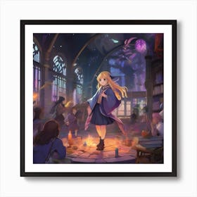 Anime Girl In A Library Art Print