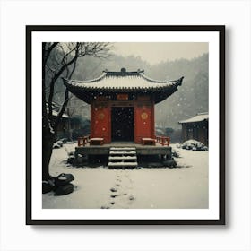 Chinese Pagoda In Snow 1 Art Print