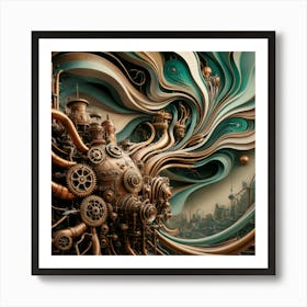 Steampunk City Abstract Mechanical Art Print Art Print