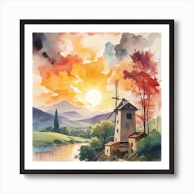 Sunset At The Mill 1 Art Print