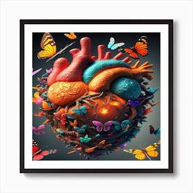 Heart With Butterflies Art Print