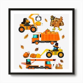 Kids Construction Vehicle Thanksgiving Crane Truck Boys Turkey Art Print