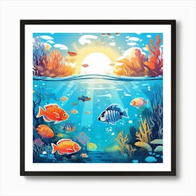 Underwater Serenity Calming Underwater Scenes With Schools Of Fish Coral Reefs And Sunrays Filter 929751809 (2) Art Print