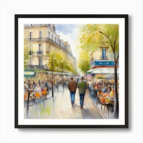 Cafe in Paris. spring season. Passersby. The beauty of the place. Oil colors.14 Art Print