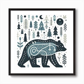 Scandinavian style, Bear trail with forest 2 Art Print