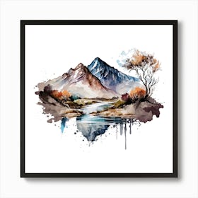 Watercolor Mountains And River Art Print