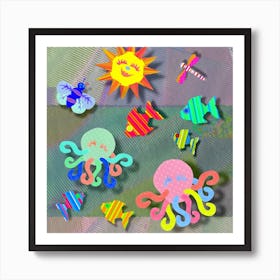 Octopus And Sea Creatures Art Print