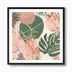 Palms Tropical Leaves Rose Gold Art Print